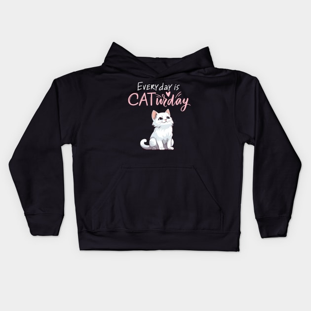 Everyday Is Caturday Quote For Cat Lovers Kids Hoodie by BirdsnStuff